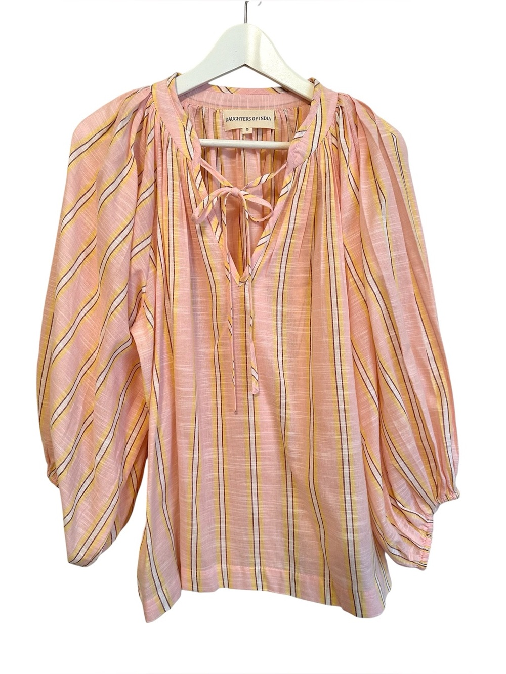 Daughters Of India Poet Blouse Billowy Sleeve Cotton Pink Sorbet Small